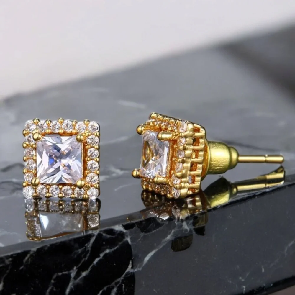 Gold Ice Cube Square Earrings